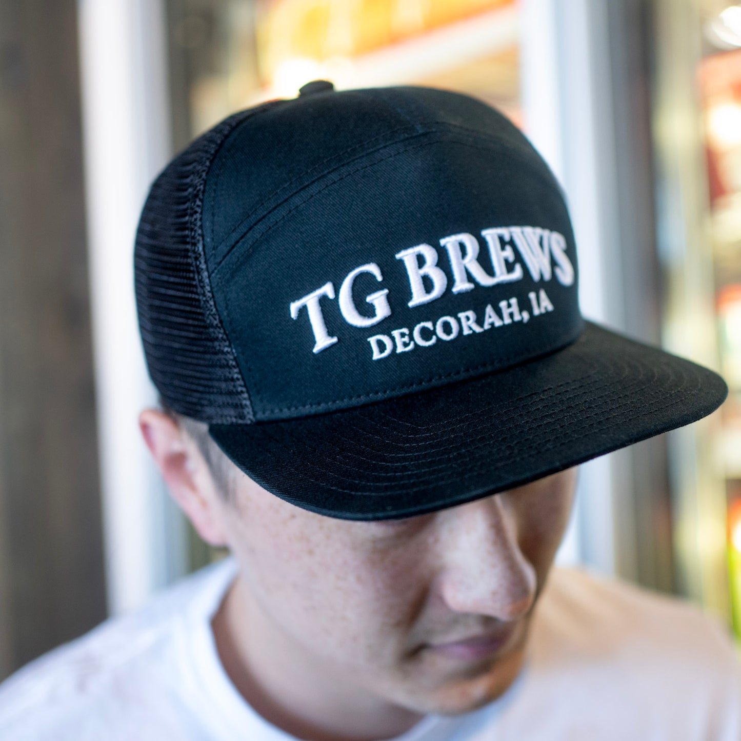 Hat-7 panel Raised Embroidery-Black