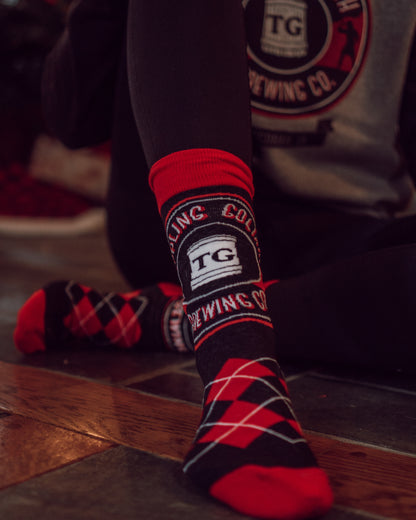Socks-Argyle Black and Red